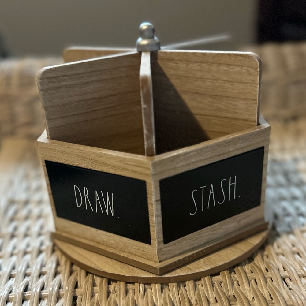 Rae Dunn Wooden Rotating Organizer with Chalkboard Labels